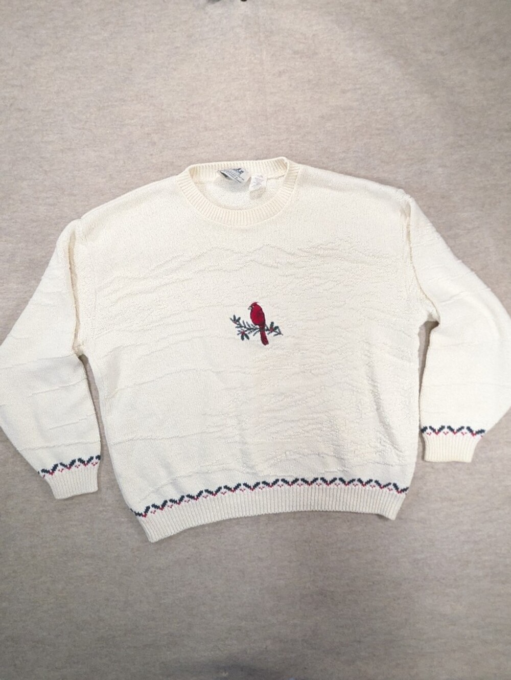 Northern Reflection Cardinal Textured Cream Jacquard Detail Christmas Sweater XL